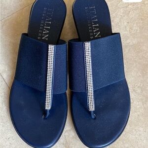 Italian Shoemakers Dark Blue Navy Sandals with Sparkling Accent